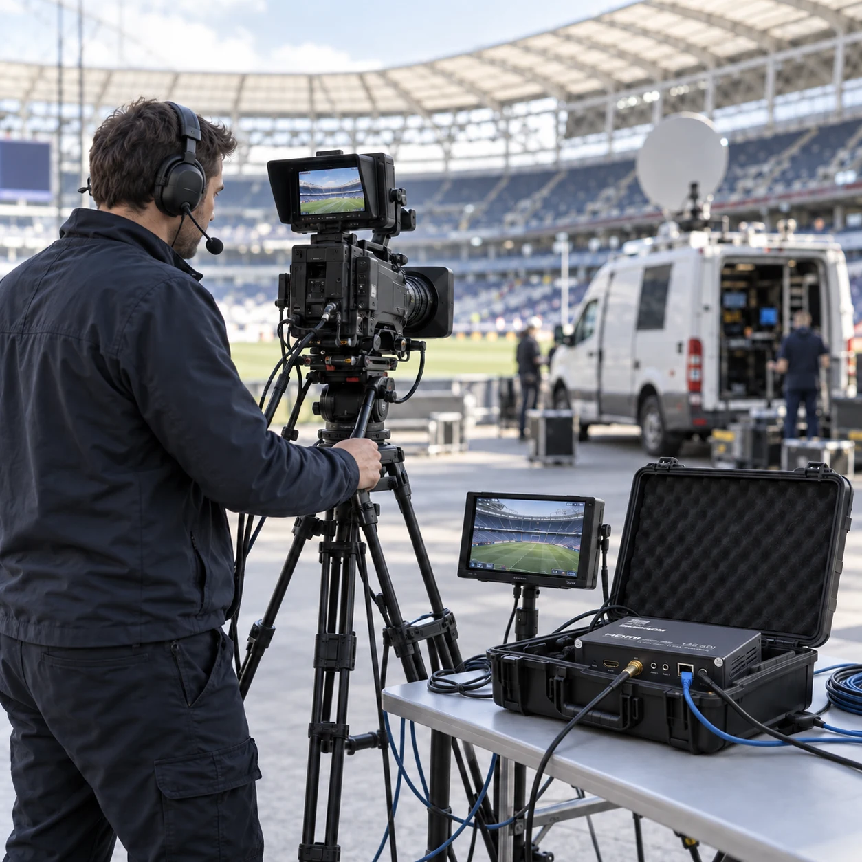 Broadcast Contribution: A Practical Commissioning Checklist 1 Conceptual live broadcast field production with a camera operator and connected BLANKOM SHDE-400 encoder