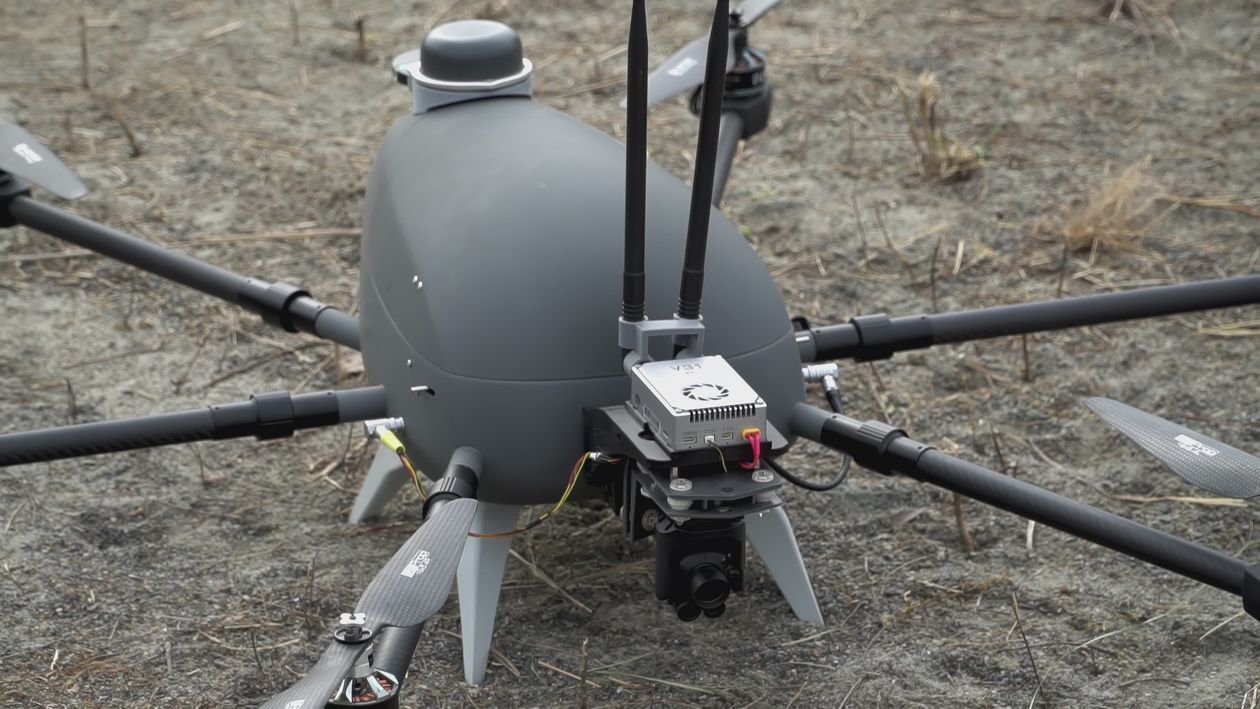 Defence & ISR 2 Professional surveillance octocopter with visible camera payload and sensor equipment